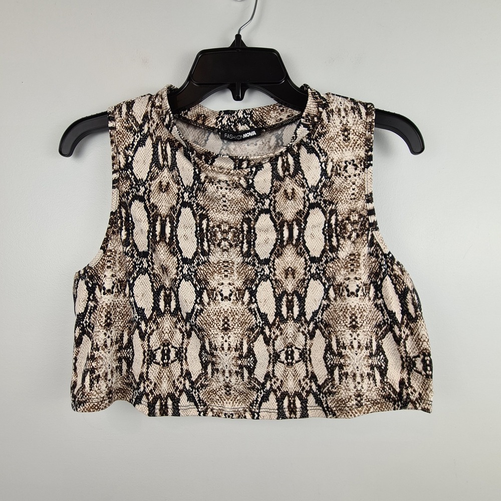 Fashion Nova Risky Reptile Snakeskin Crop Top Mocha Combo Plus Size 2X NWT